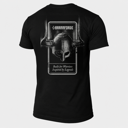 TitanForge Tee back, black: Viking helmet graphic centered between the shoulder blades